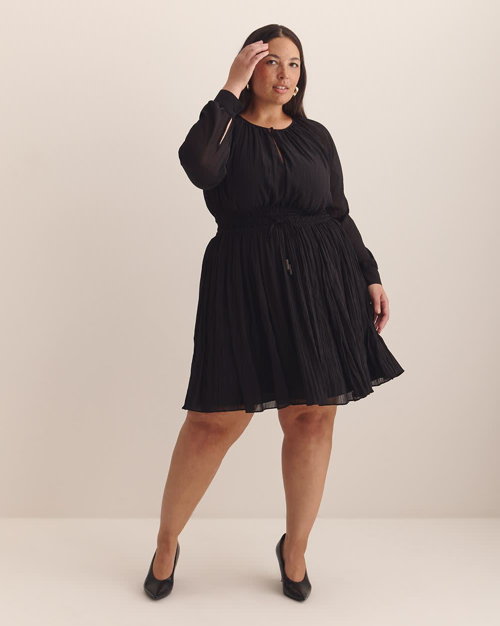 Black Raglan-Sleeve Elastic Waist Dress - Addition Elle Black