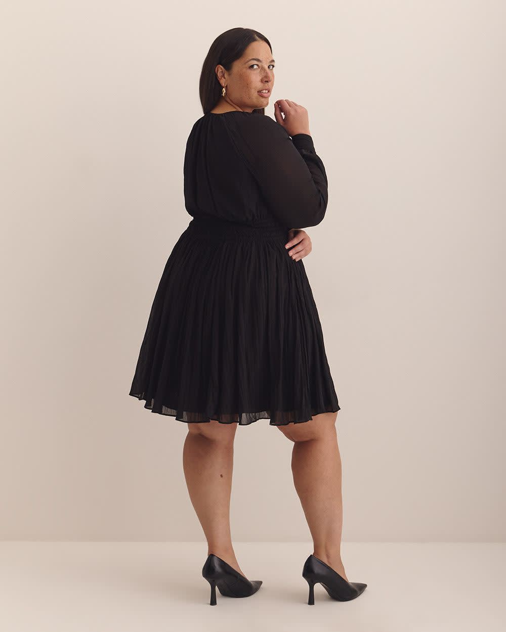 Black Raglan-Sleeve Elastic Waist Dress - Addition Elle Black