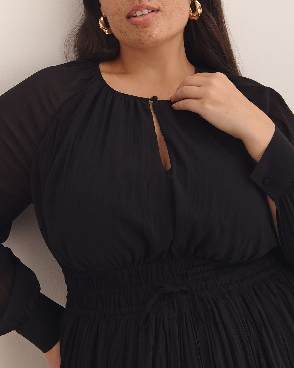 Black Raglan-Sleeve Elastic Waist Dress - Addition Elle Black