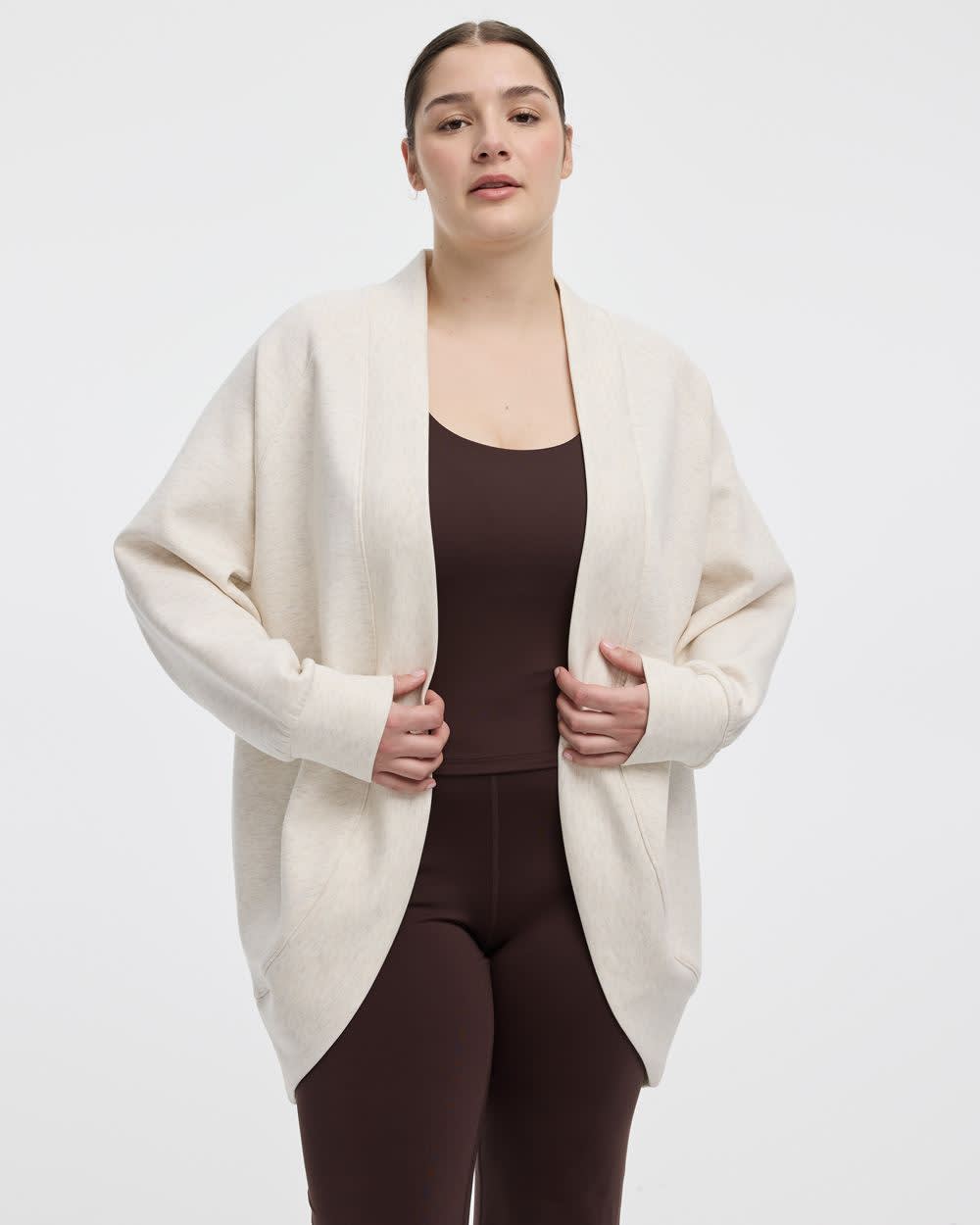 Long-Sleeve Open Cardigan with Pockets - Hyba Heather ecru