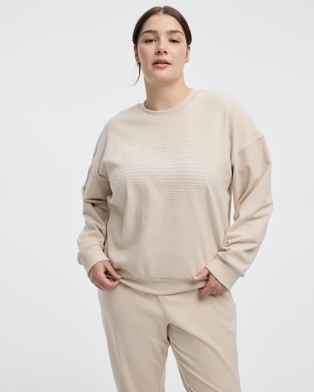 Long-Sleeve Crew-Neck Polar Fleece Sweater - Hyba Pumice stone