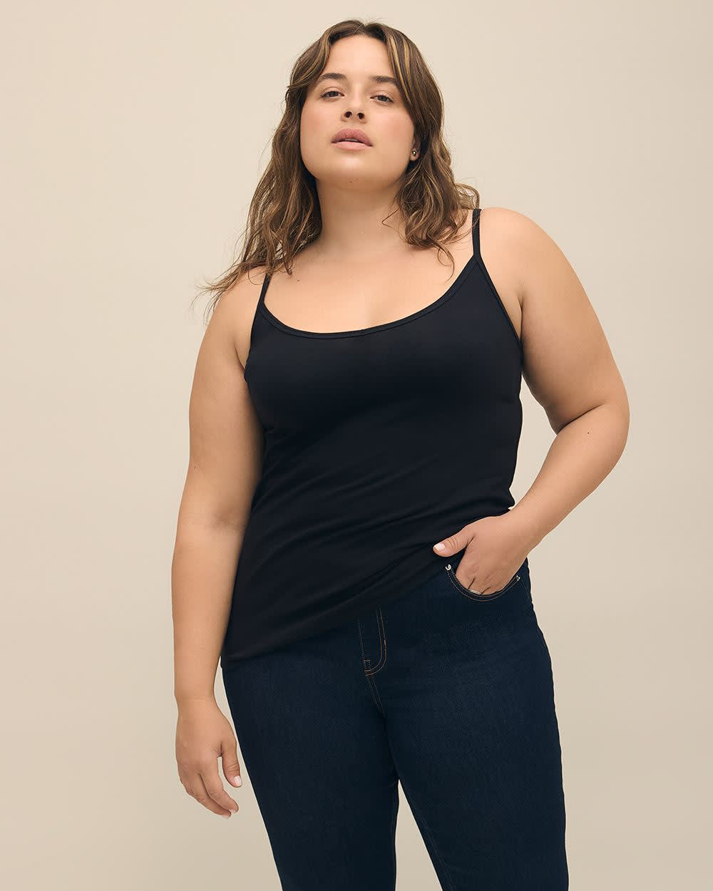 Solid Fitted Cami With Adjustable Straps - PENN. Essentials Black 2 Solid Fitted Cami With Adjustable Straps - PENN. Essentials Black