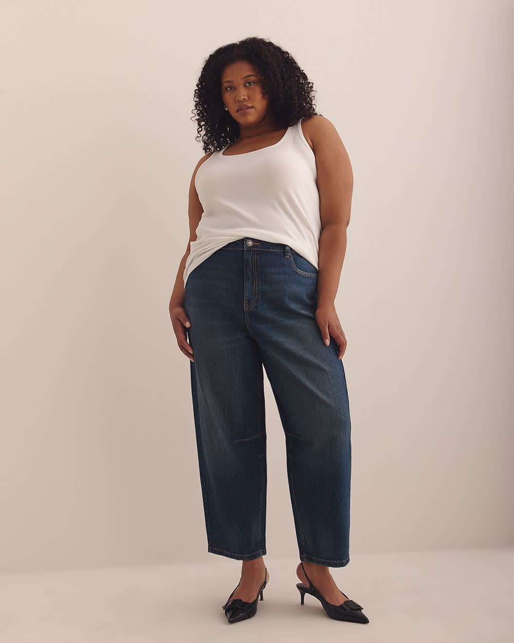 High-Rise Barrel-Leg Jeans - d/C JEANS Medium dark blue denim