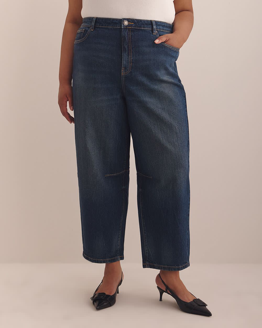 High-Rise Barrel-Leg Jeans - d/C JEANS Medium dark blue denim