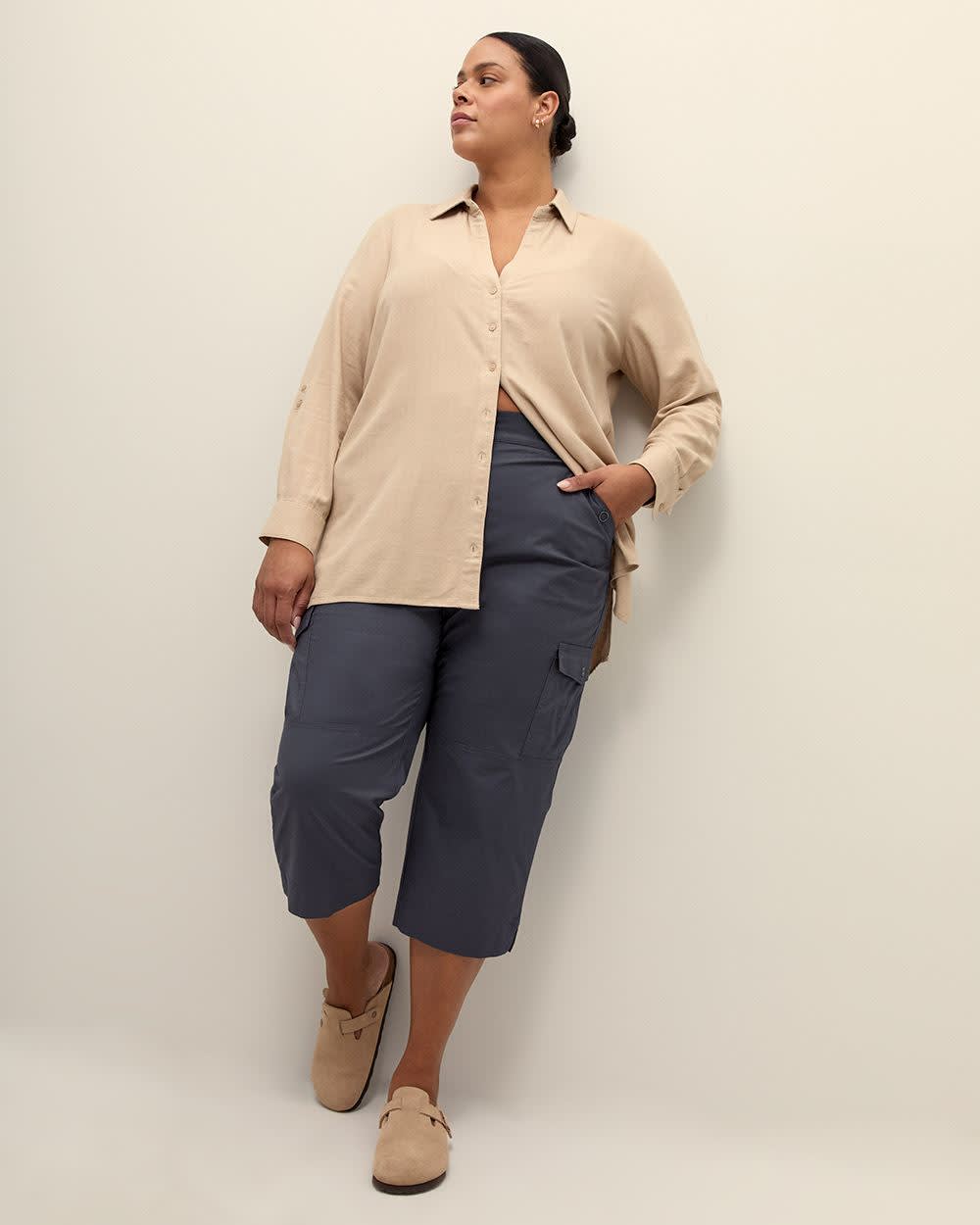 Cotton Capri with Ribbed Waistband Odyssey gray