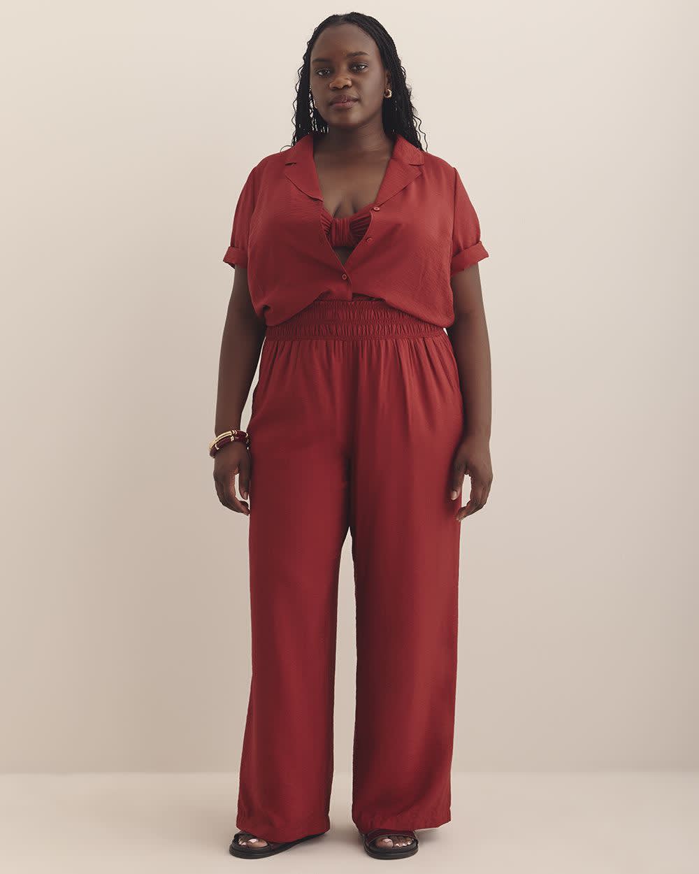 Short-Sleeve Notch Collar Buttoned-Down Shirt Red dahlia 2 Short-Sleeve Notch Collar Buttoned-Down Shirt Red dahlia