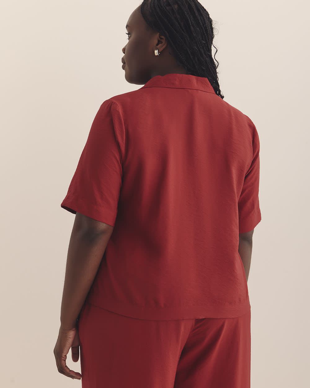 Short-Sleeve Notch Collar Buttoned-Down Shirt Red dahlia 3 Short-Sleeve Notch Collar Buttoned-Down Shirt Red dahlia