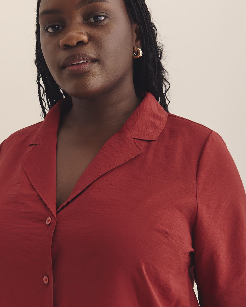Short-Sleeve Notch Collar Buttoned-Down Shirt Red dahlia 4 Short-Sleeve Notch Collar Buttoned-Down Shirt Red dahlia