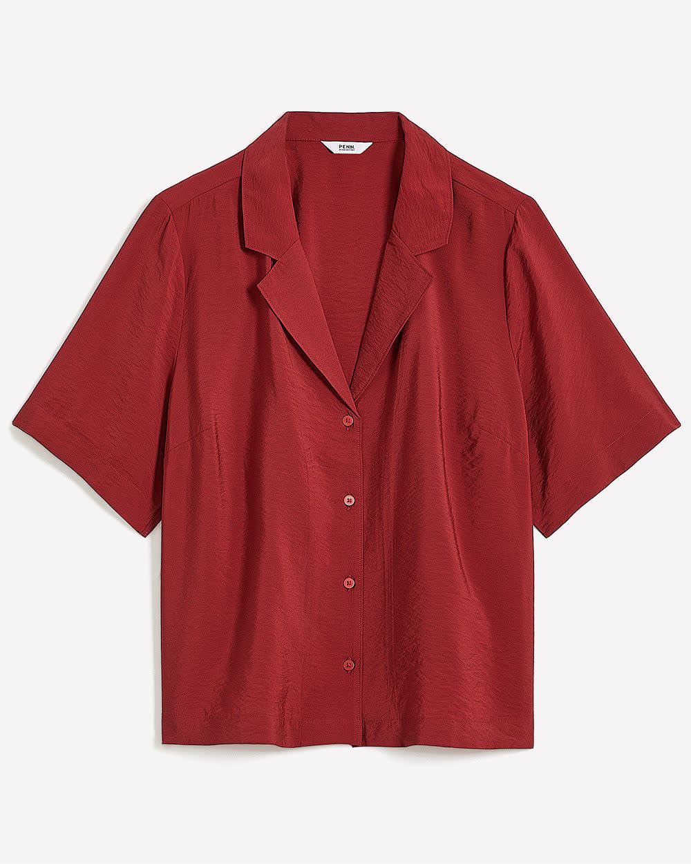 Short-Sleeve Notch Collar Buttoned-Down Shirt Red dahlia 5 Short-Sleeve Notch Collar Buttoned-Down Shirt Red dahlia