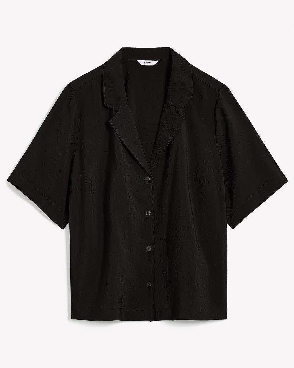 Short-Sleeve Notch Collar Buttoned-Down Shirt Black