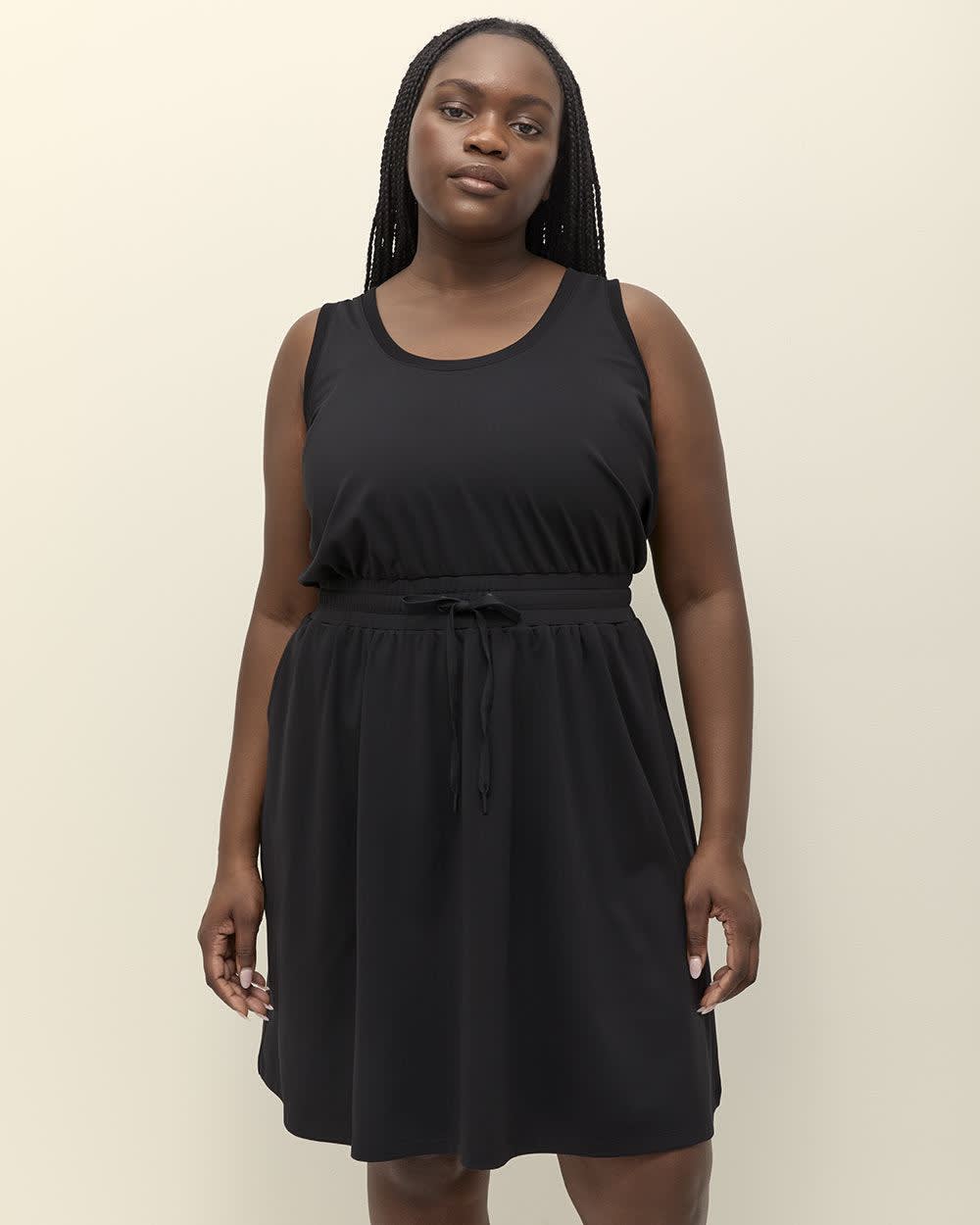 Responsible, Sleeveless Dress with Cinched Waist - Active Zone Black