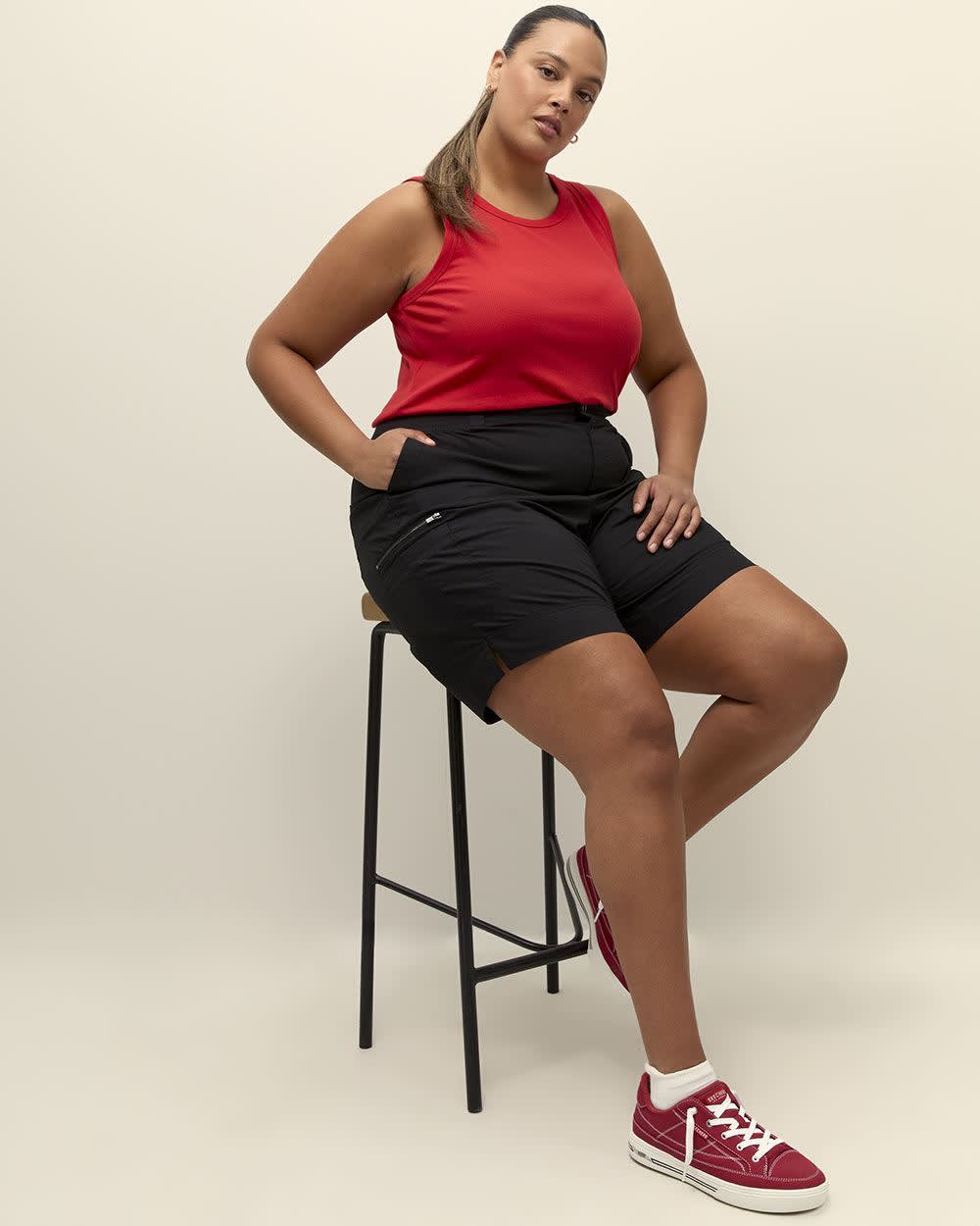 Cotton Bermuda with Ribbed Waistband Black 1 Cotton Bermuda with Ribbed Waistband Black
