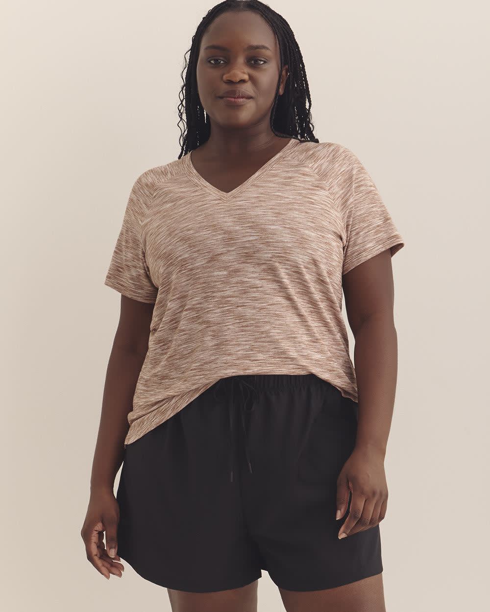 Ribbed V-Neck Short-Sleeve T-Shirt - Active Zone Baltic amber space dye 1 Ribbed V-Neck Short-Sleeve T-Shirt - Active Zone Baltic amber space dye