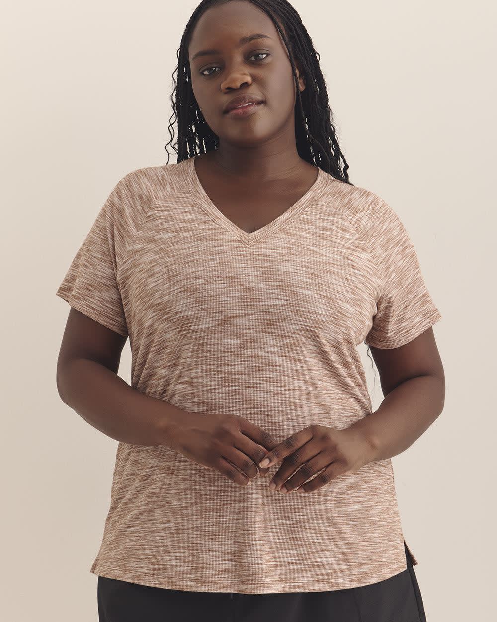 Ribbed V-Neck Short-Sleeve T-Shirt - Active Zone Baltic amber space dye 2 Ribbed V-Neck Short-Sleeve T-Shirt - Active Zone Baltic amber space dye