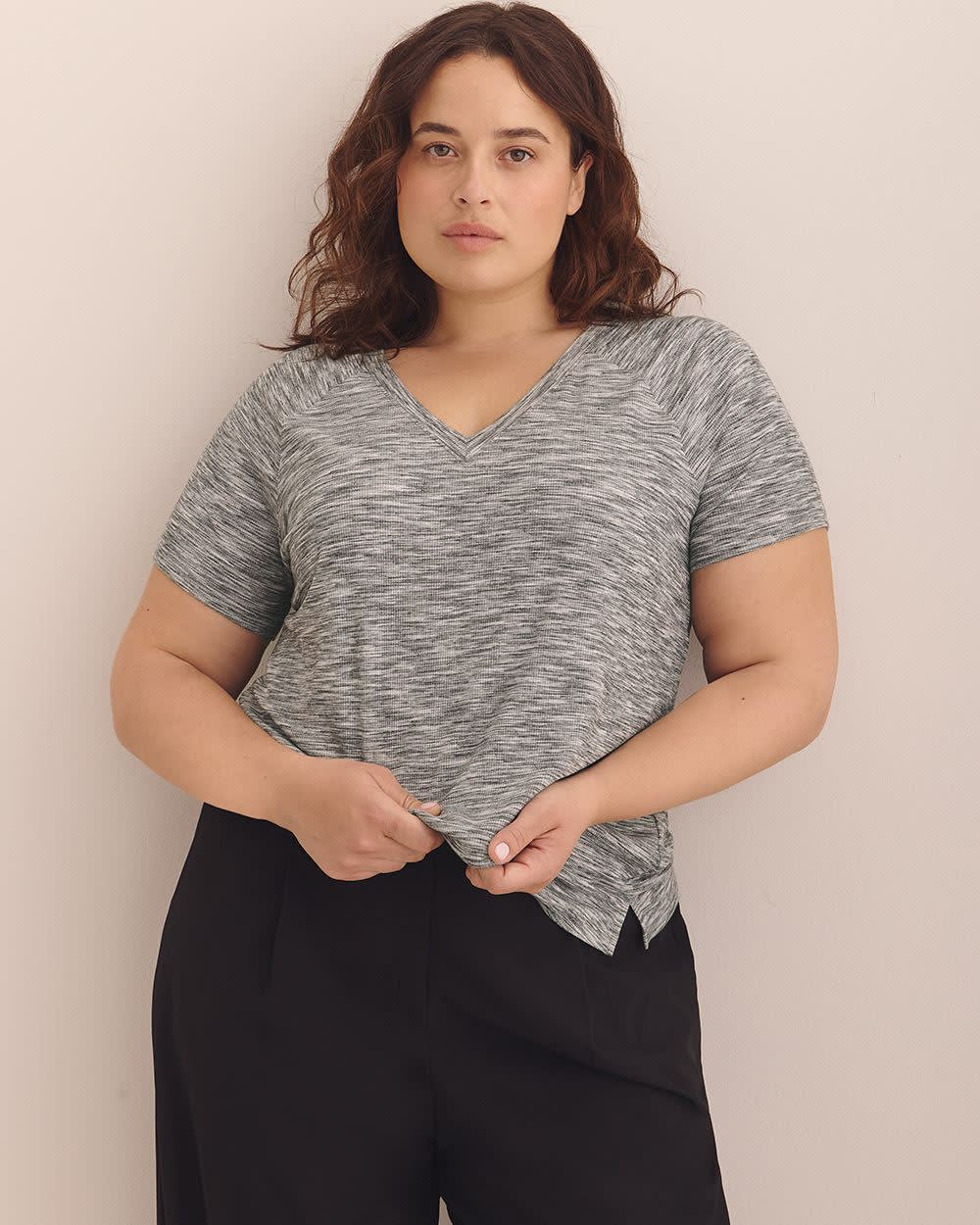 Ribbed V-Neck Short-Sleeve T-Shirt - Active Zone Asphalt space dye