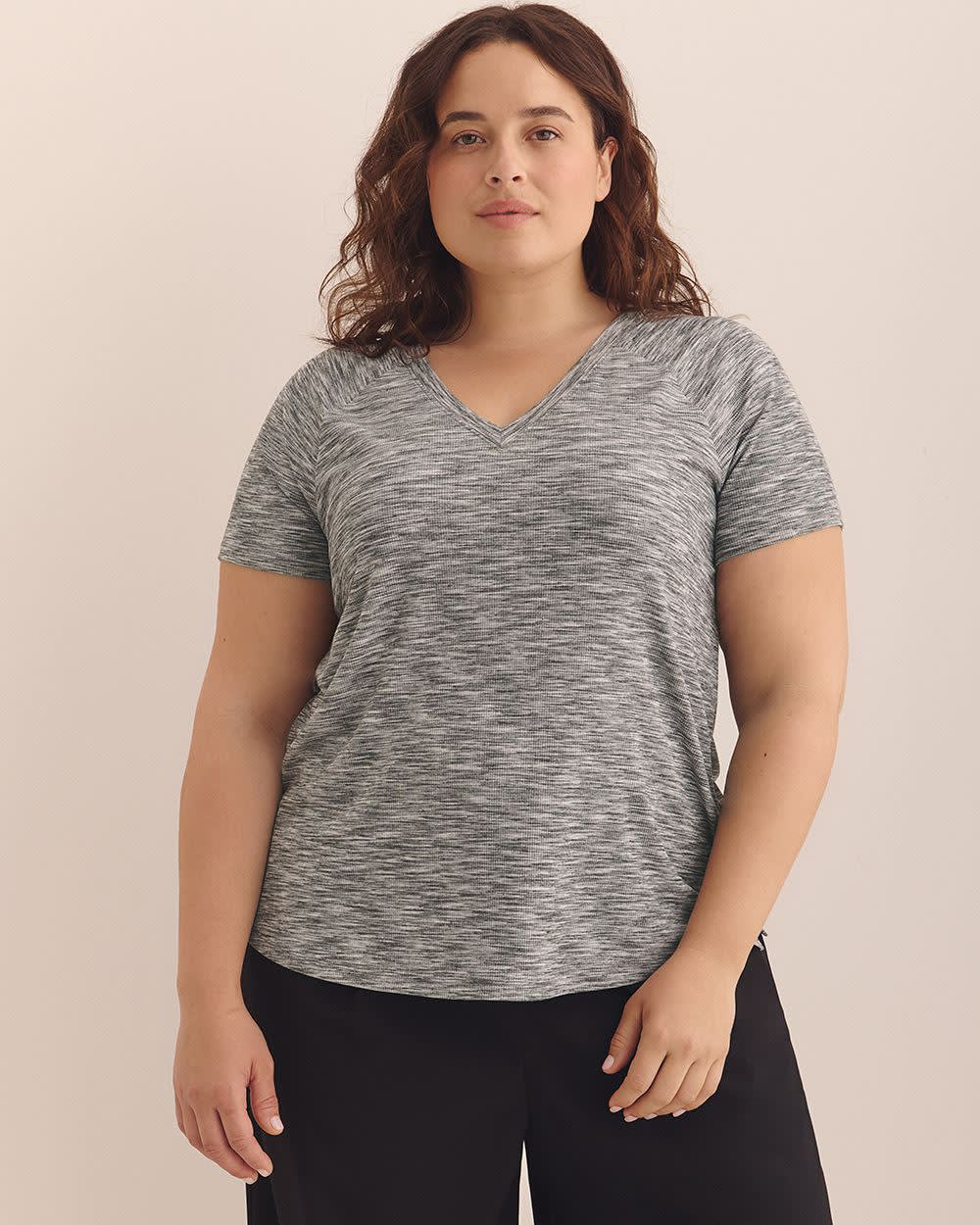 Ribbed V-Neck Short-Sleeve T-Shirt - Active Zone Asphalt space dye