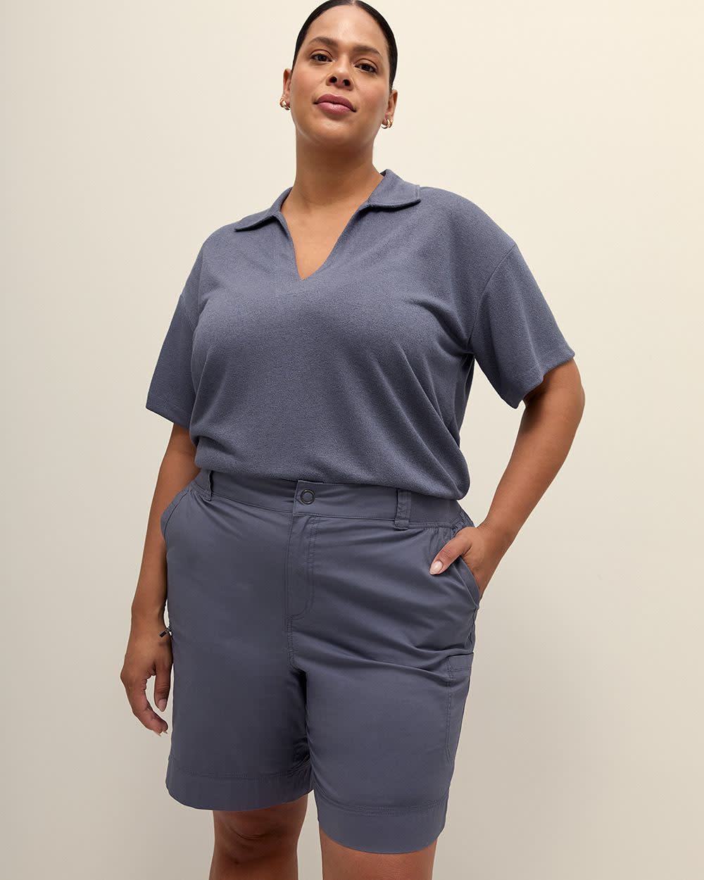 Cotton Bermuda with Ribbed Waistband Night shadow blue