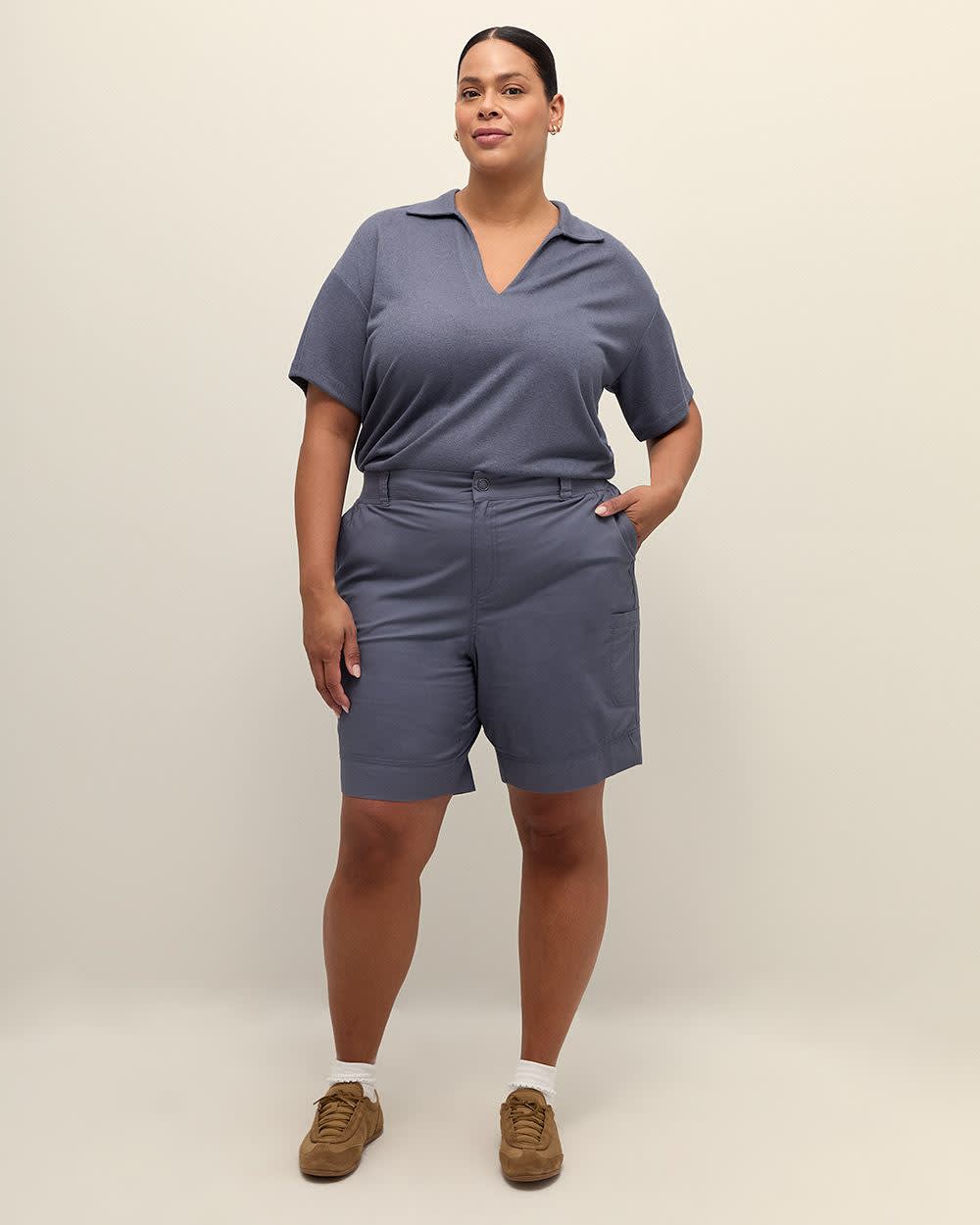 Cotton Bermuda with Ribbed Waistband Night shadow blue
