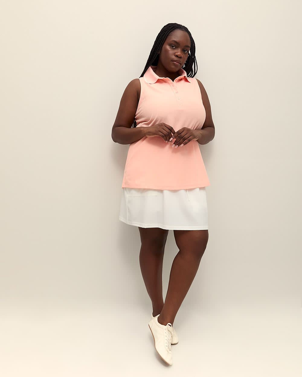 Piqué Sleeveless Polo Top with Ribbed Collar - Active Zone Peach pearl