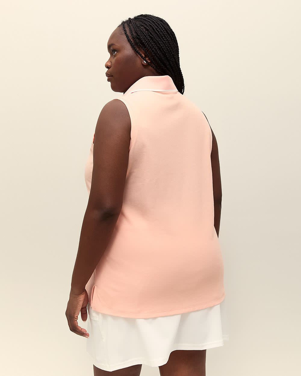 Piqué Sleeveless Polo Top with Ribbed Collar - Active Zone Peach pearl