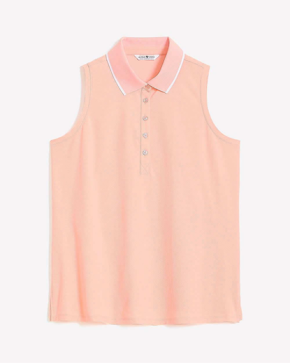 Piqué Sleeveless Polo Top with Ribbed Collar - Active Zone Peach pearl
