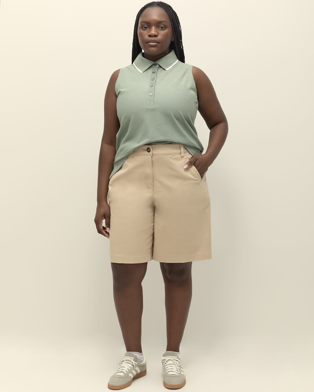 Piqué Sleeveless Polo Top with Ribbed Collar - Active Zone Sea spray single dye 1 Piqué Sleeveless Polo Top with Ribbed Collar - Active Zone Sea spray single dye