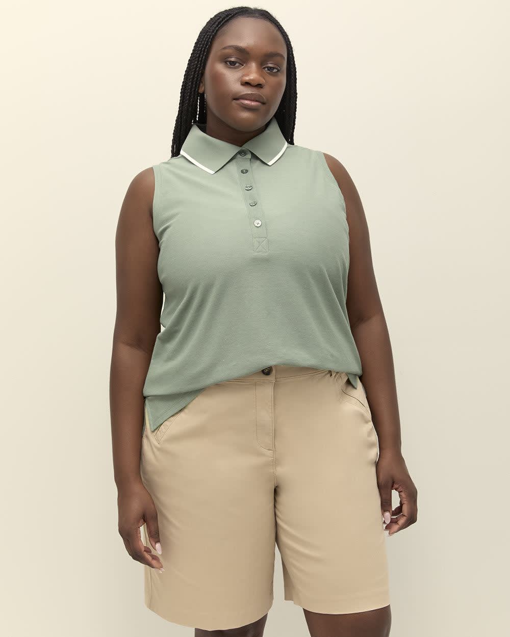 Piqué Sleeveless Polo Top with Ribbed Collar - Active Zone Sea spray single dye 2 Piqué Sleeveless Polo Top with Ribbed Collar - Active Zone Sea spray single dye