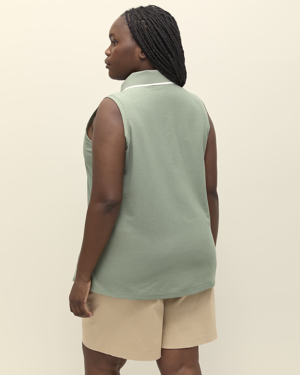 Piqué Sleeveless Polo Top with Ribbed Collar - Active Zone Sea spray single dye 3 Piqué Sleeveless Polo Top with Ribbed Collar - Active Zone Sea spray single dye
