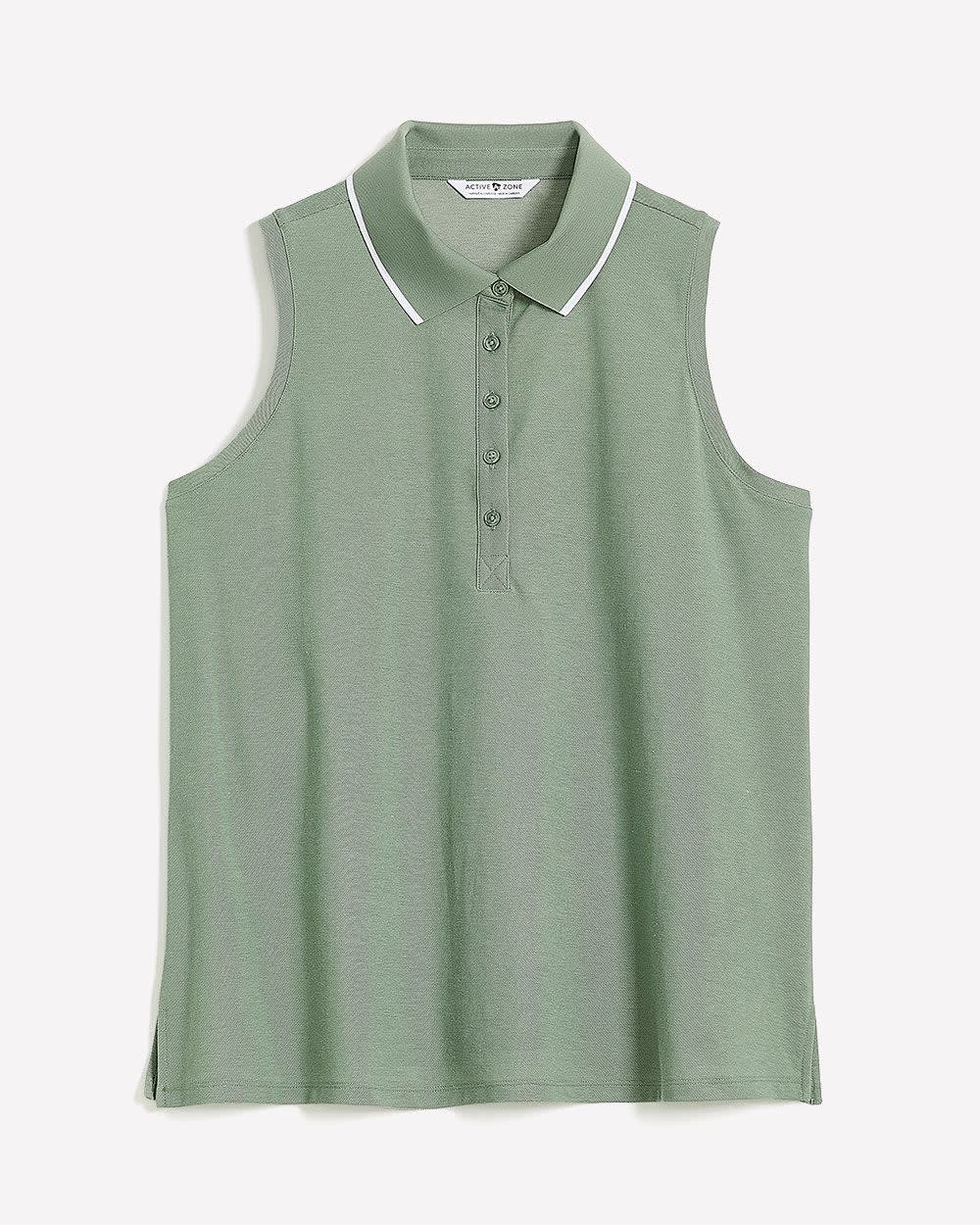 Piqué Sleeveless Polo Top with Ribbed Collar - Active Zone Sea spray single dye 5 Piqué Sleeveless Polo Top with Ribbed Collar - Active Zone Sea spray single dye