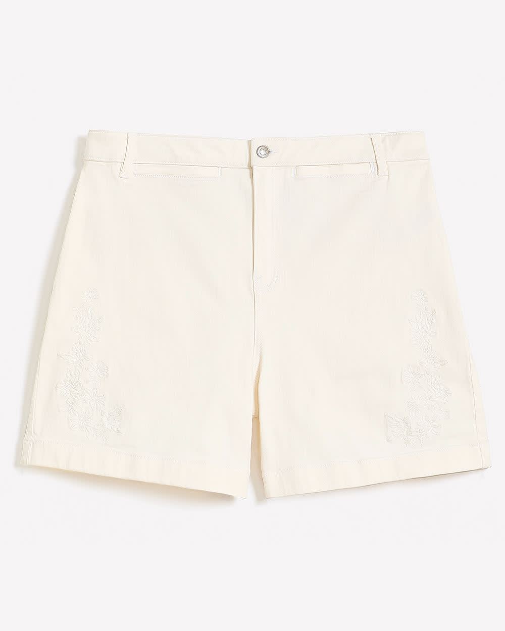 Curvy-Fit Embroidered Denim Shorts - d/C JEANS Snow white