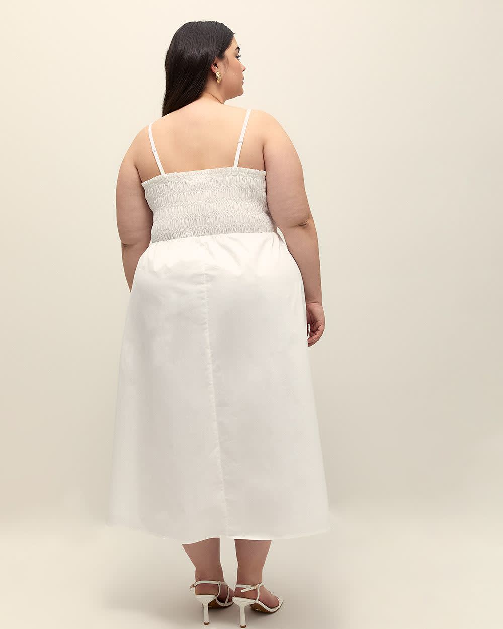Poplin Smocked Midi Dress with Removable Straps Bright white