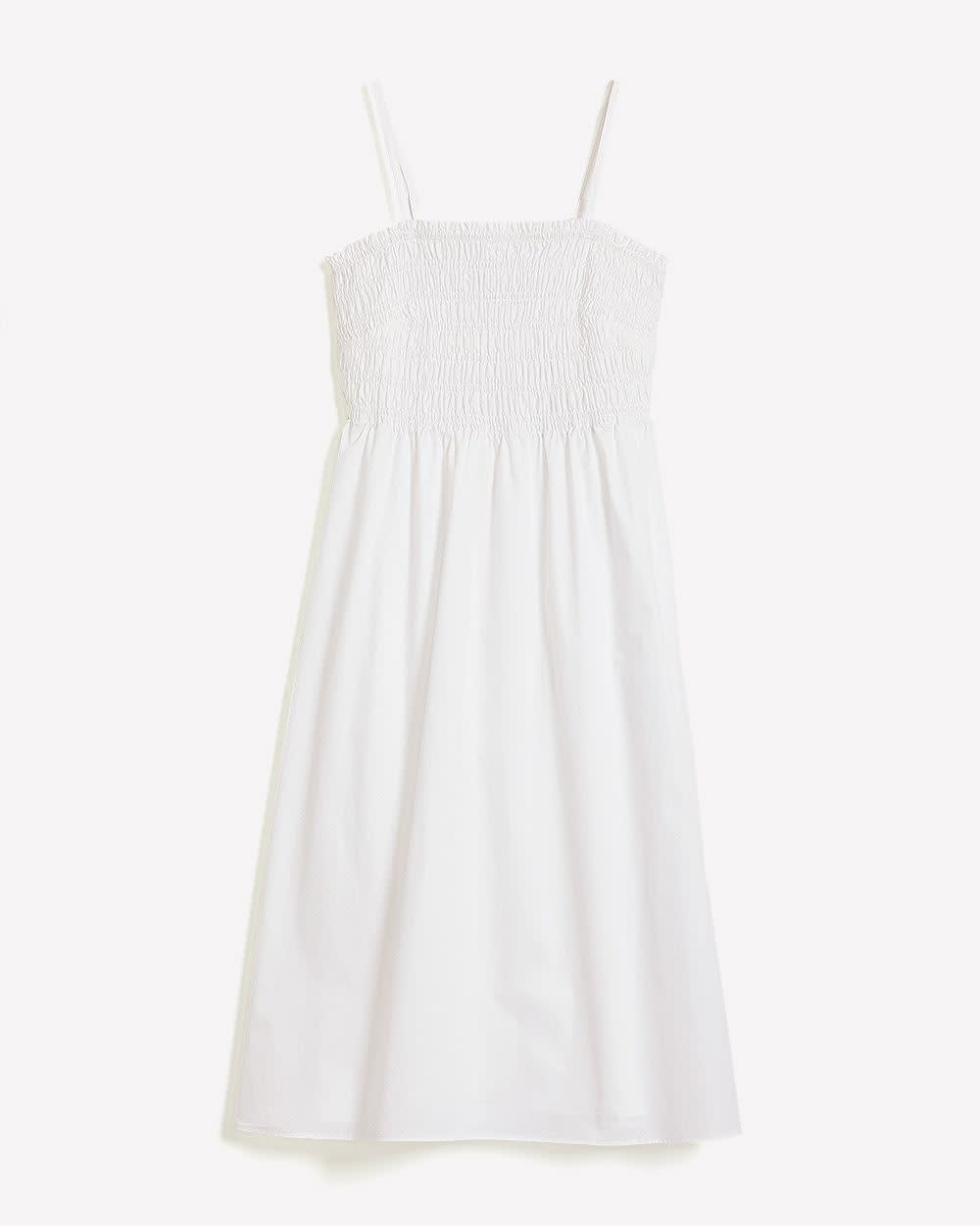 Poplin Smocked Midi Dress with Removable Straps Bright white