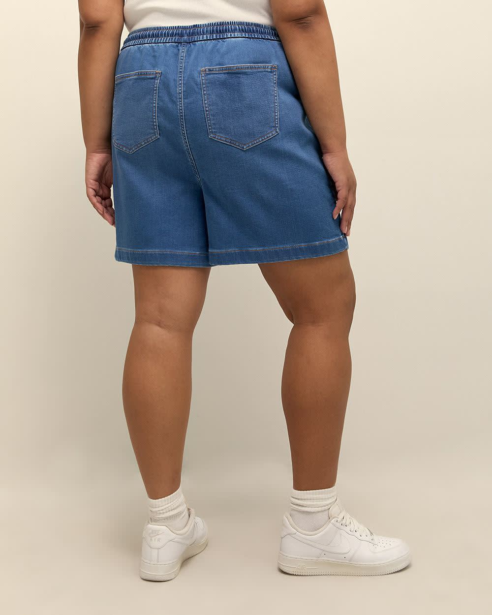 Knit-Like Denim Shorts - d/C JEANS Light Medium Blue Denim