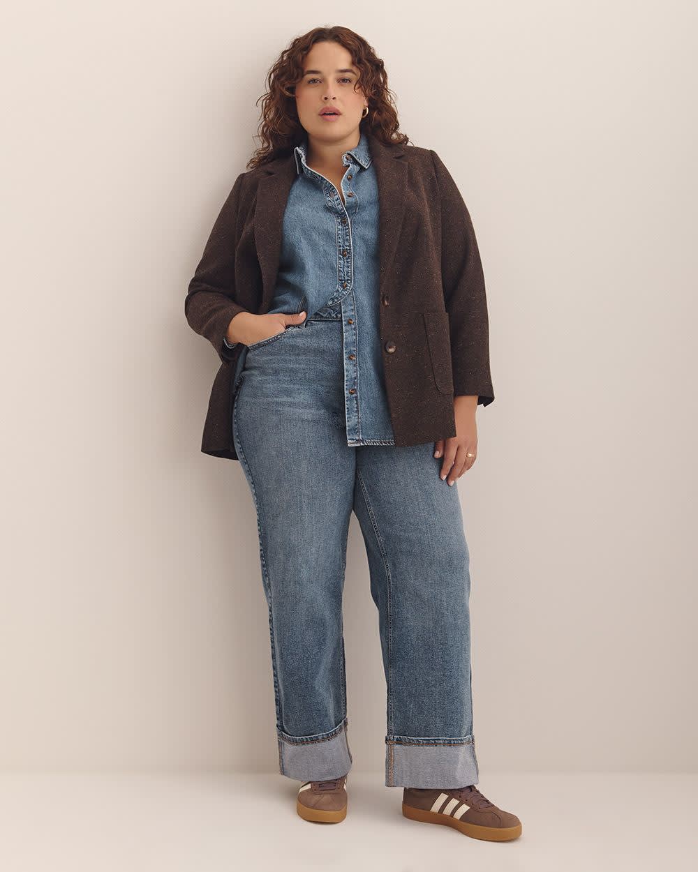 Classic-Fit High-Rise Cuffed Wide-Leg Jeans - d/C JEANS Medium blue denim 1 Classic-Fit High-Rise Cuffed Wide-Leg Jeans - d/C JEANS Medium blue denim