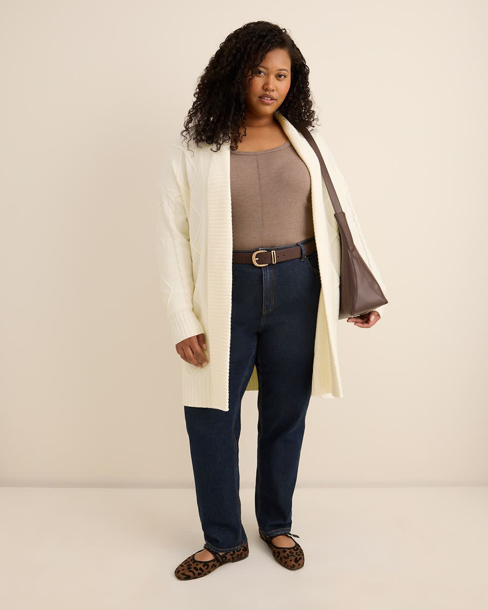 Tunic Sweater Cardigan with Cable Stitch Details Snow white 2 Tunic Sweater Cardigan with Cable Stitch Details Snow white