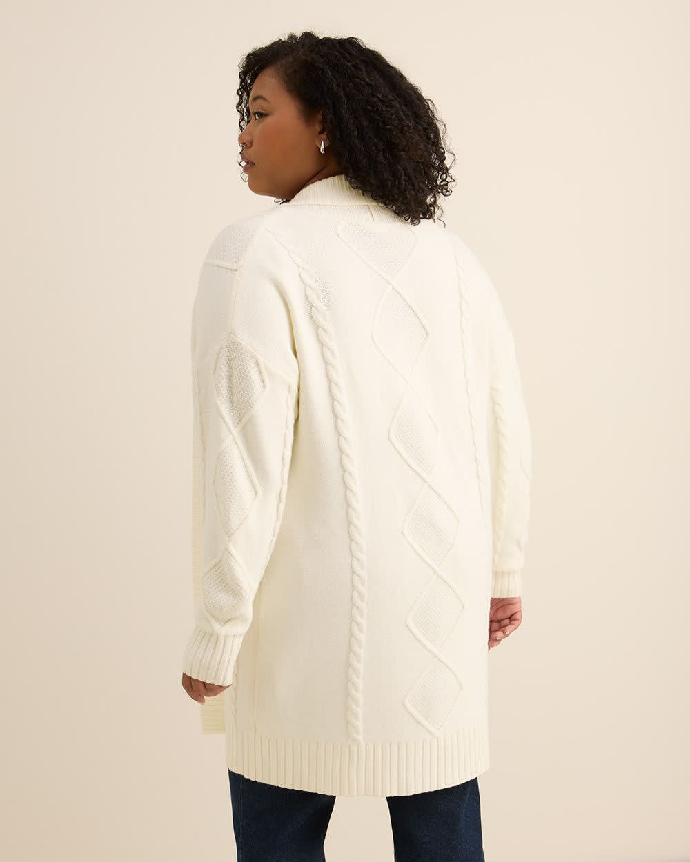 Tunic Sweater Cardigan with Cable Stitch Details Snow white 3 Tunic Sweater Cardigan with Cable Stitch Details Snow white
