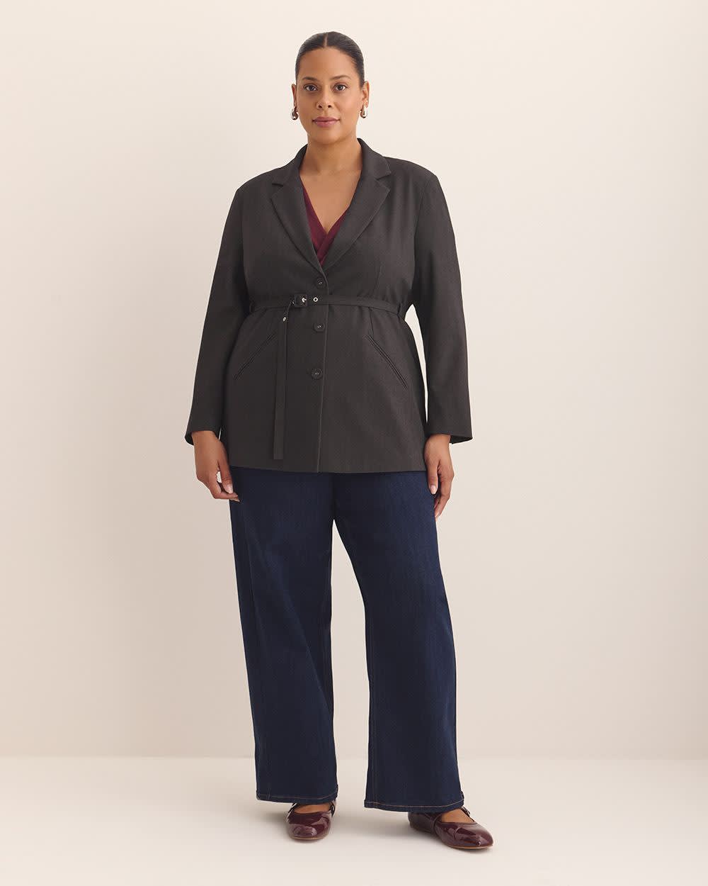 Single-Breasted Blazer with Cinching Belt Charcoal mix 2 Single-Breasted Blazer with Cinching Belt Charcoal mix
