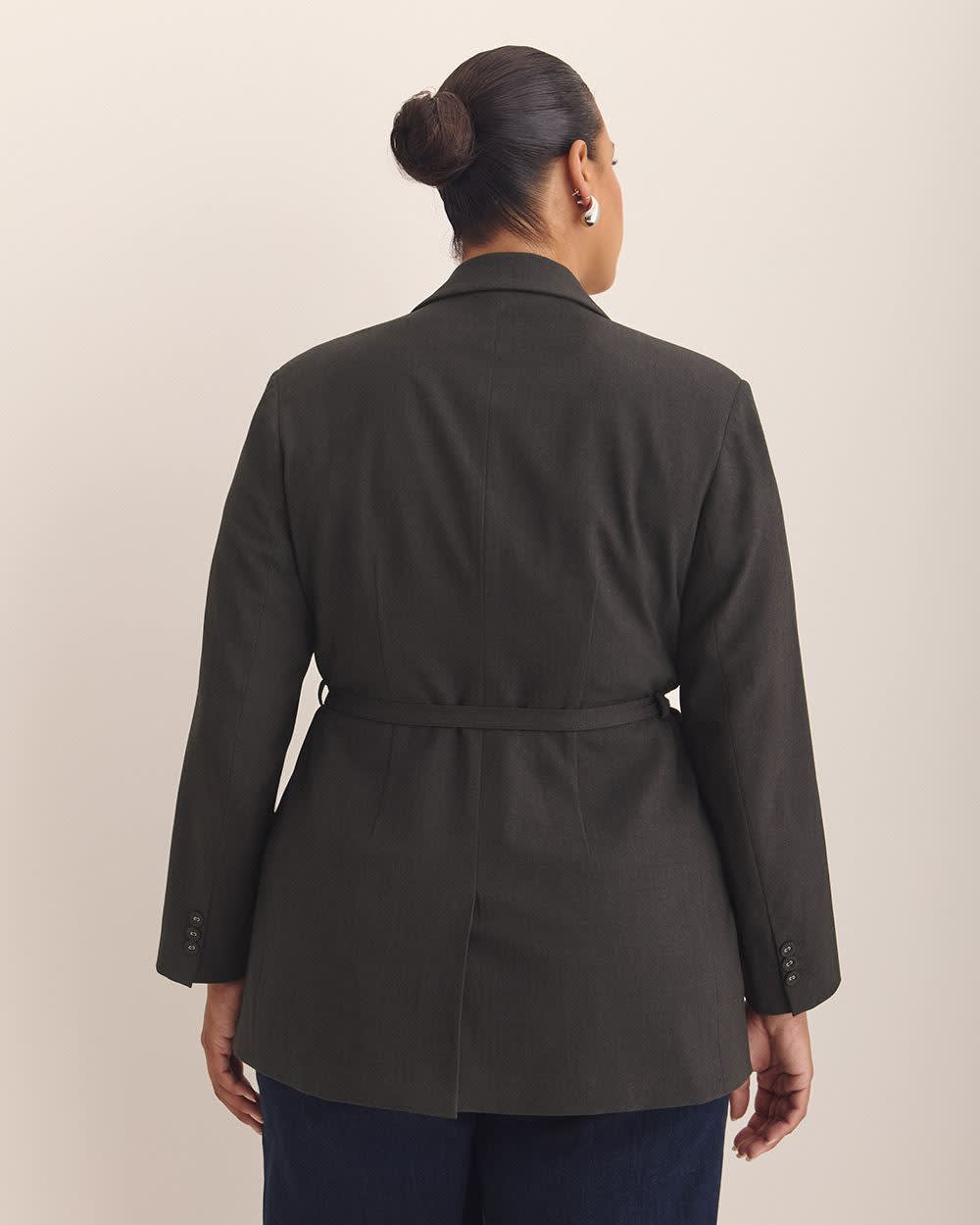 Single-Breasted Blazer with Cinching Belt Charcoal mix 3 Single-Breasted Blazer with Cinching Belt Charcoal mix