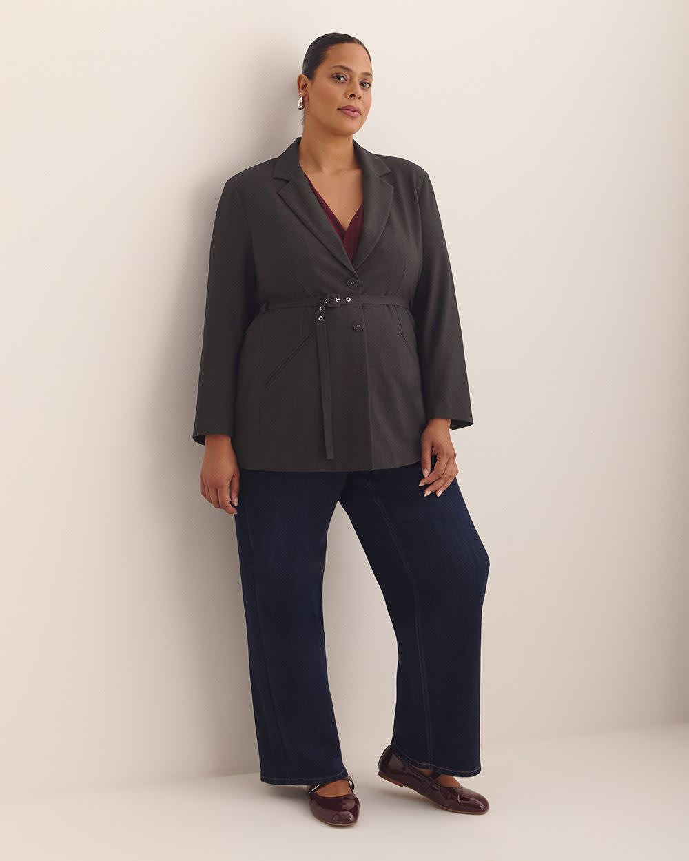 Single-Breasted Blazer with Cinching Belt Charcoal mix 5 Single-Breasted Blazer with Cinching Belt Charcoal mix