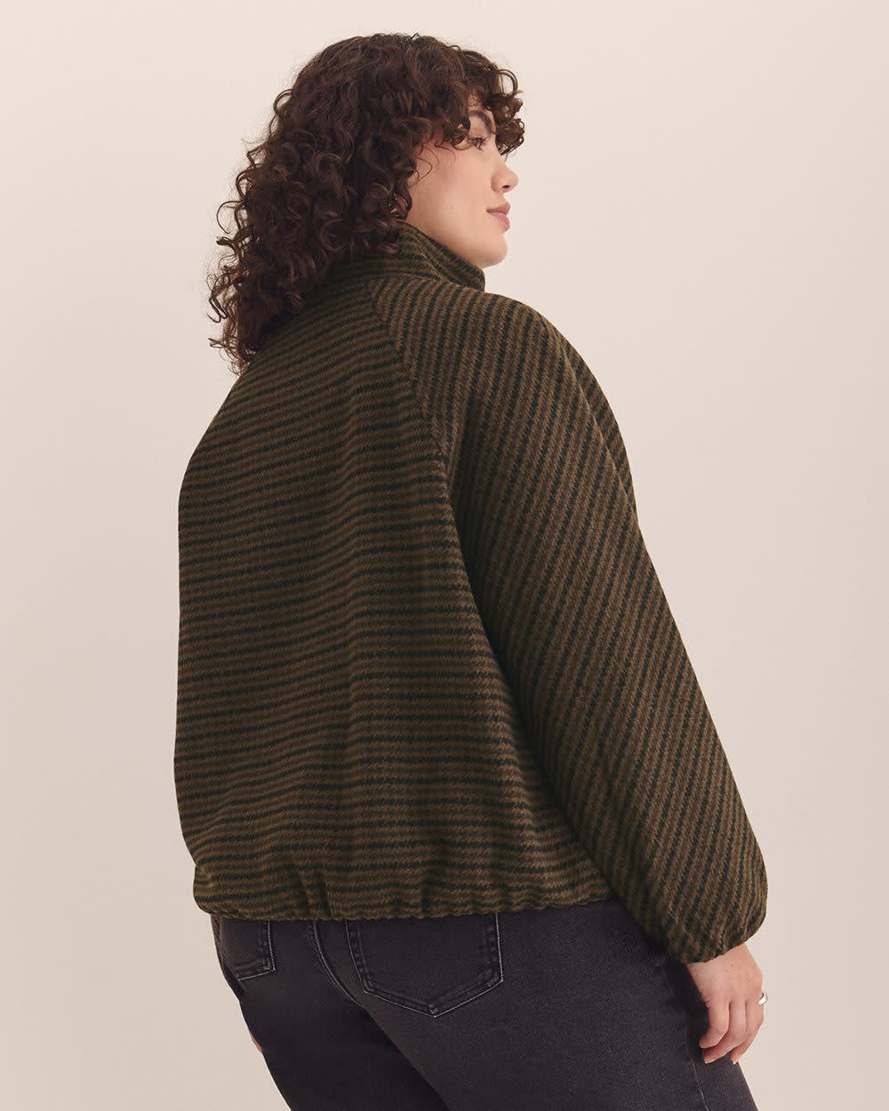 Houndstooth Balloon-Hem Bomber Jacket Brown Mix