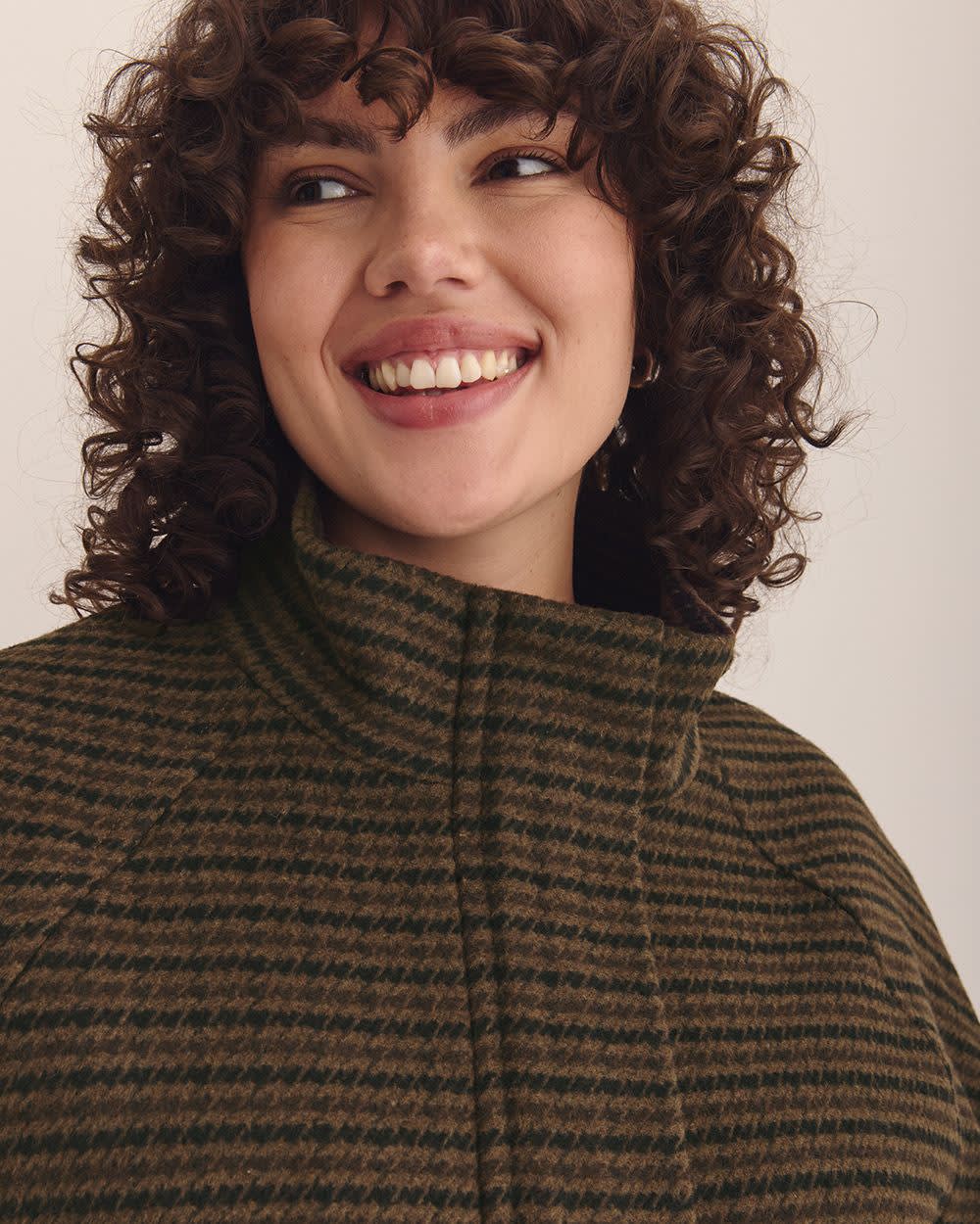 Houndstooth Balloon-Hem Bomber Jacket Brown Mix