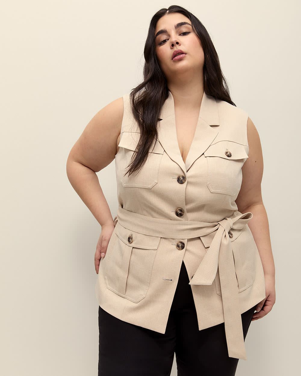 Belted Sleeveless Safari Vest Brown sugar latte