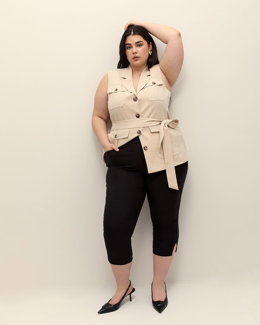 Belted Sleeveless Safari Vest Brown sugar latte