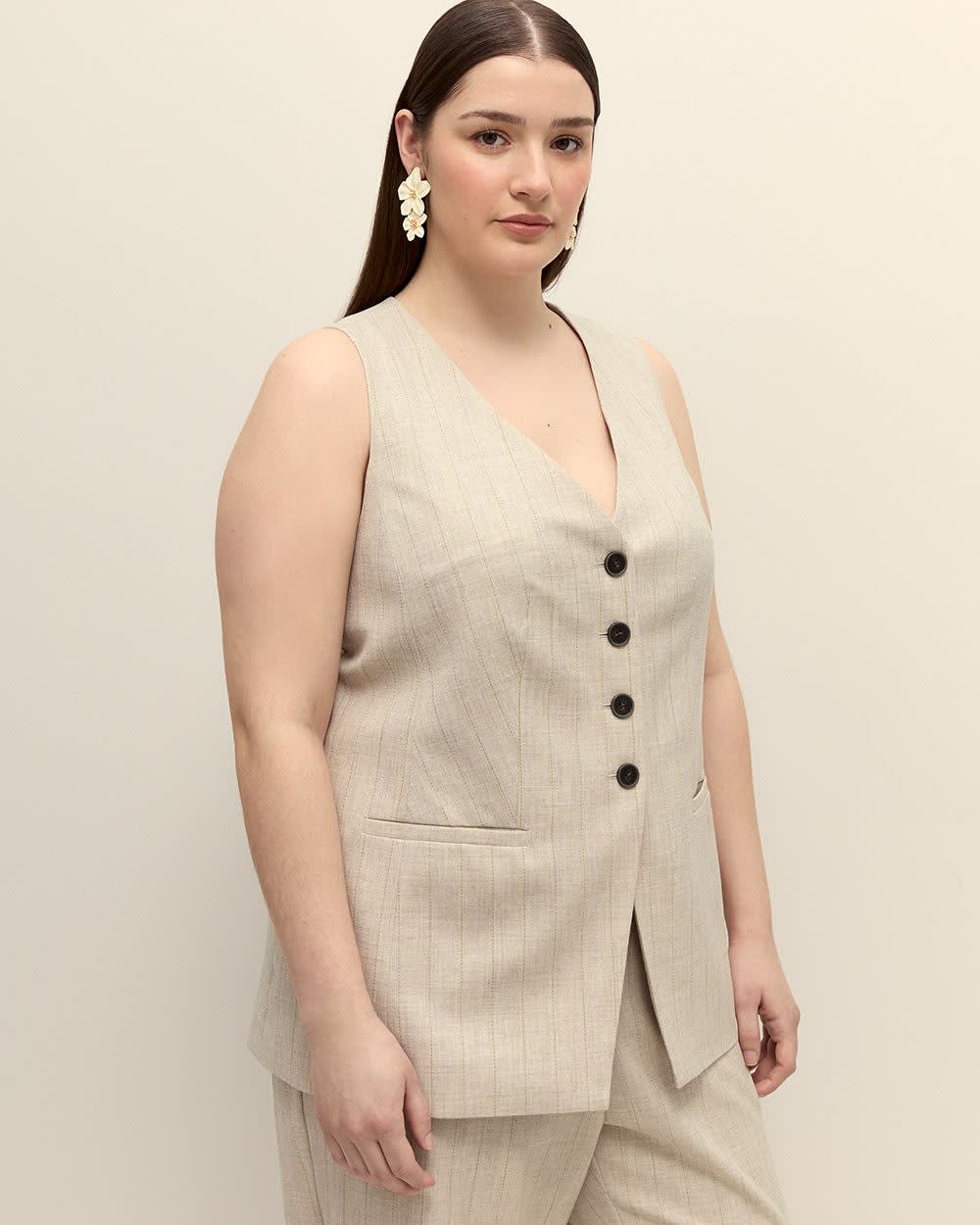 Long Sleeveless Vest - Addition Elle Caramel latte stripe 1 Long Sleeveless Vest - Addition Elle Caramel latte stripe