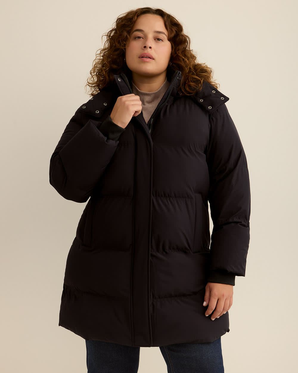 Hooded Stretch Puffer Jacket Black