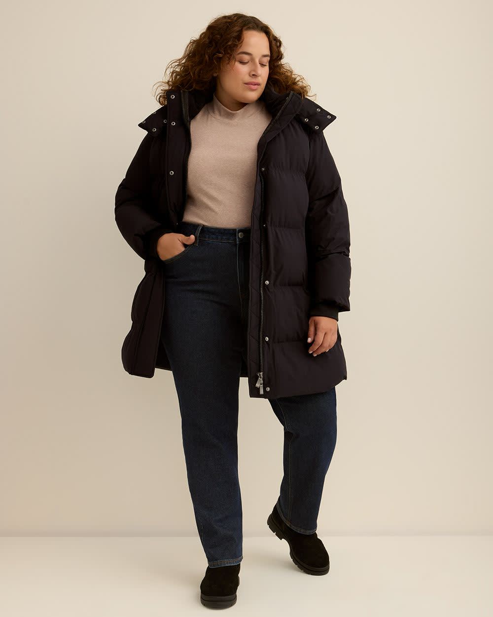 Hooded Stretch Puffer Jacket Black