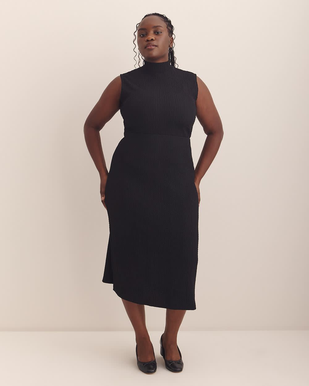 Mock-Neck Extended Sleeve Midi Dress - Addition Elle Black