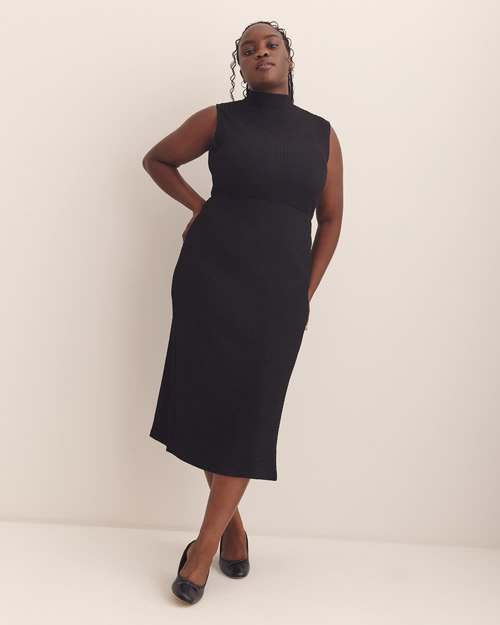 Mock-Neck Extended Sleeve Midi Dress - Addition Elle Black