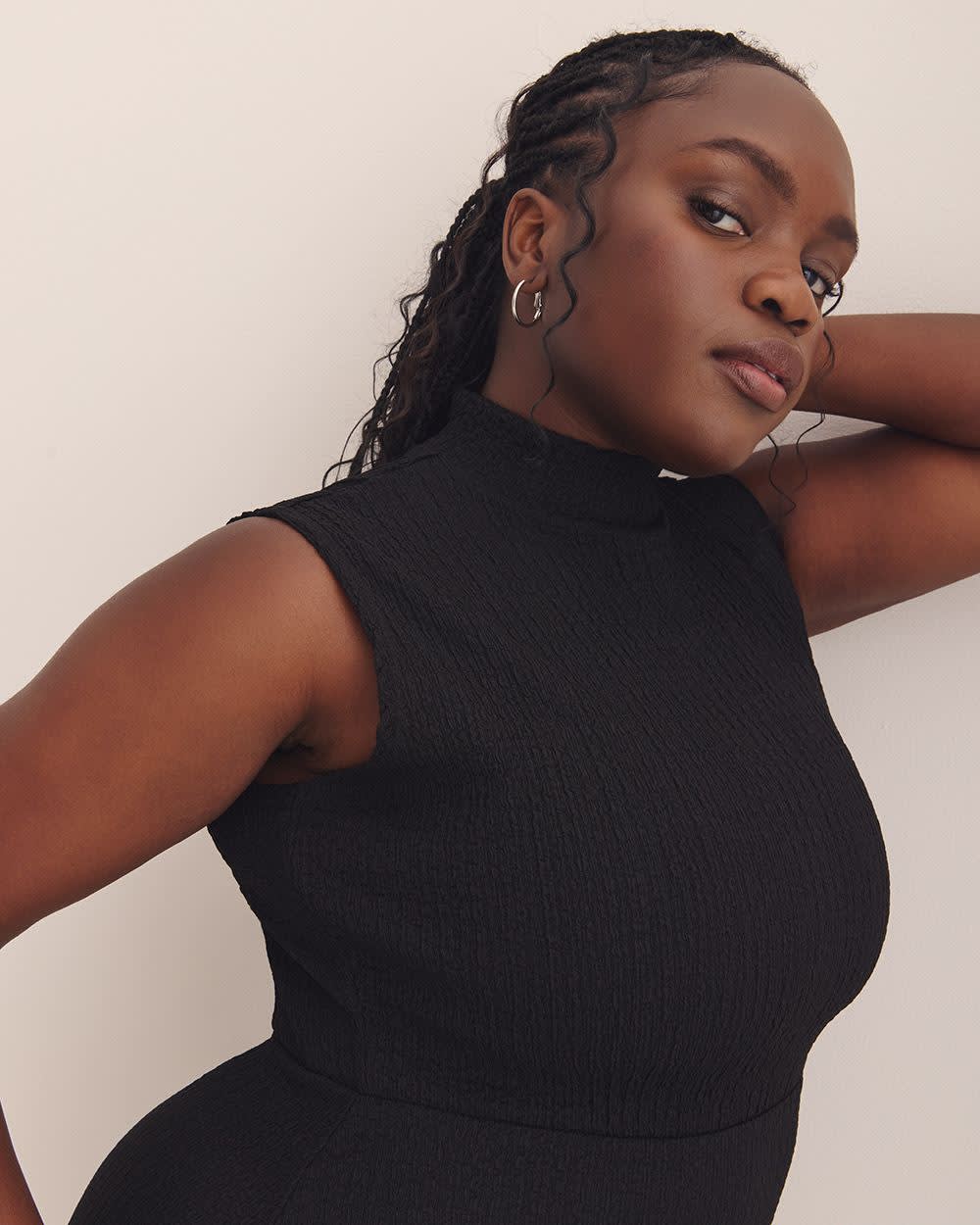 Mock-Neck Extended Sleeve Midi Dress - Addition Elle Black
