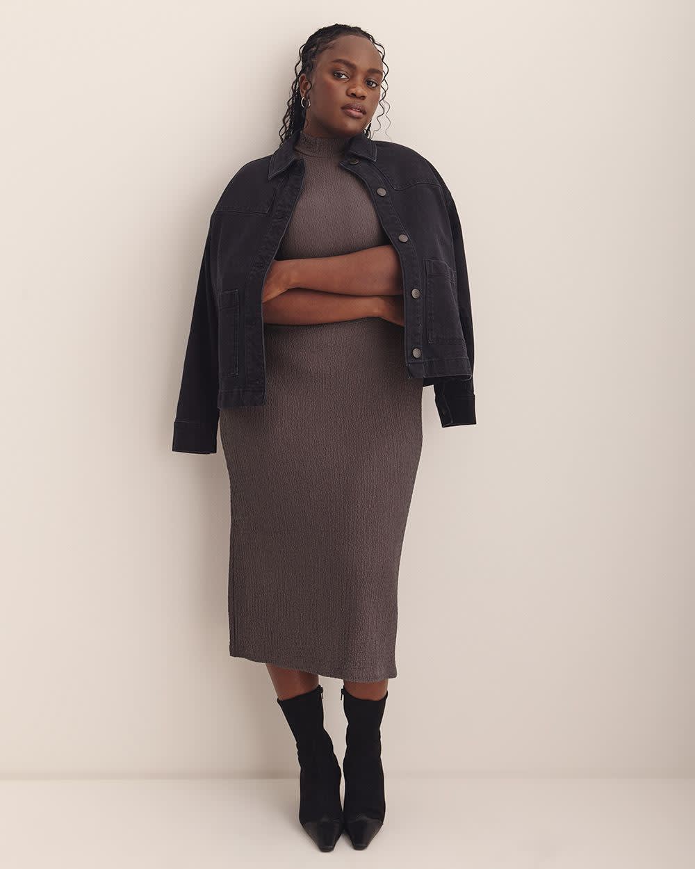 Mock-Neck Extended Sleeve Midi Dress - Addition Elle Sparrow